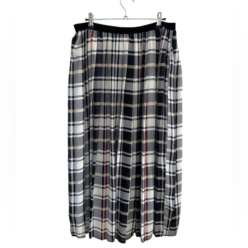 press - plaid pleated chiffon Skirt - XL
